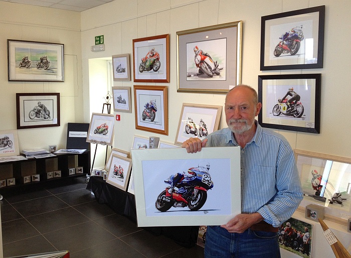 John at his Manx Grand Prix 2015 art exhibition