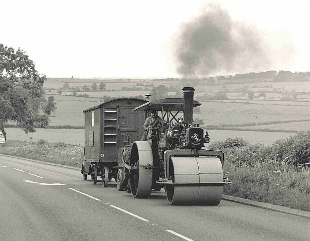 John driving Graham Burberry's Aveling & Porter roller 'Katy' on the Southam to Banbury road en-route to Bloxham steam rally.